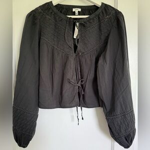 Aerie Charcoal Lace-Detail Blouse